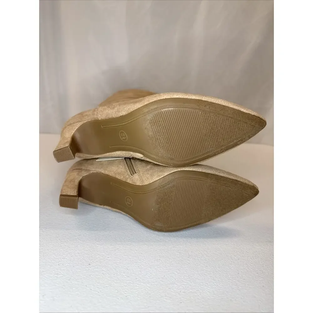 A New Day Raye Women's Faux Suede Knee High Tall Block Heel Boots Tan Size 8.5